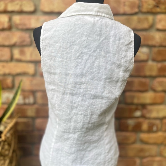 RICHARD MALCOLM IRISH LINEN SMALL WHITE SLEEVELESS BUTTON DOWN SUMMER SPRING TOP - Picture 11 of 13